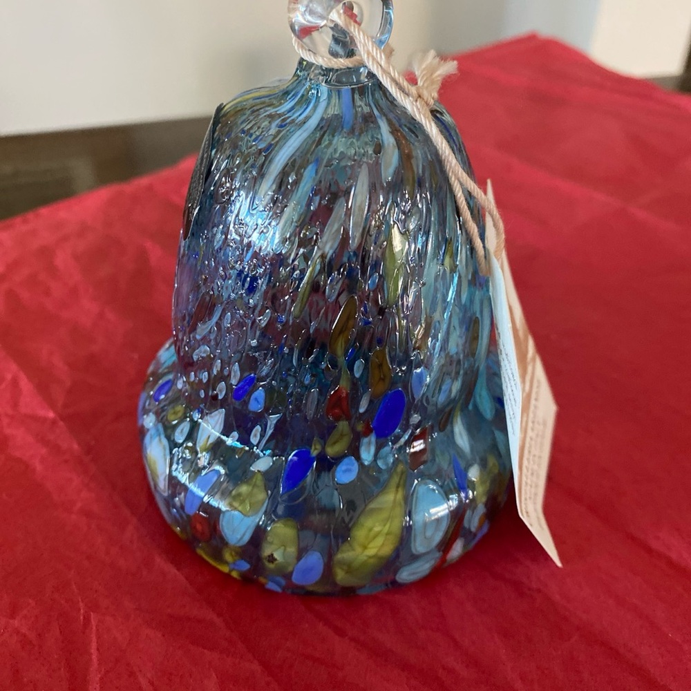 - Italian Glass Blue Millefiori Hanging Bell Ornament, New With Tag
